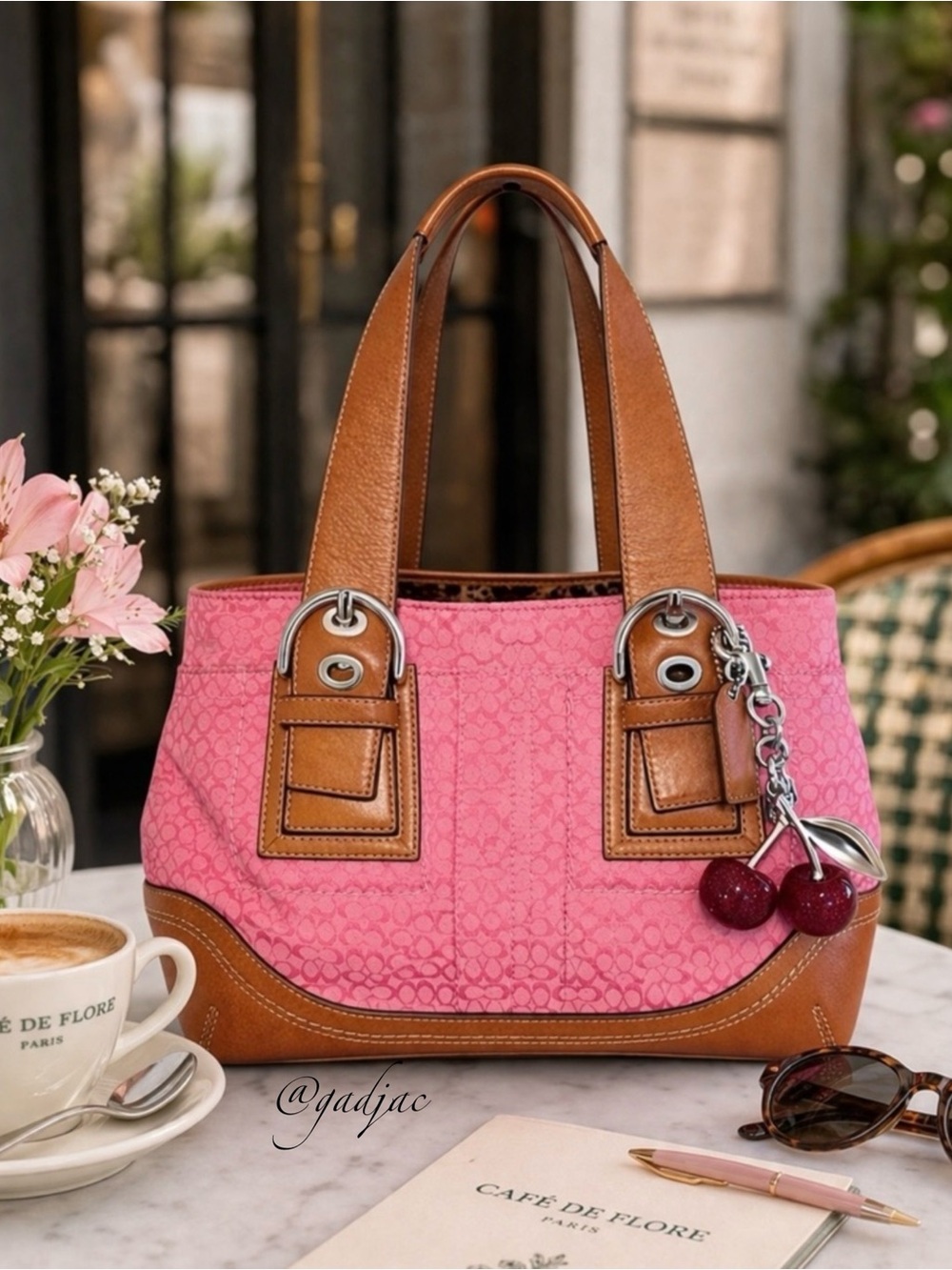 RaRE Vintage Coach Soho Bag in Pink Signature Canvas & Tan Leather | F10927